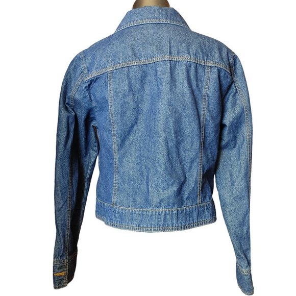 FADED GLORY Womens L Blue Cotton Denim Spring Jacket Double Breast Pockets - Picture 2 of 3